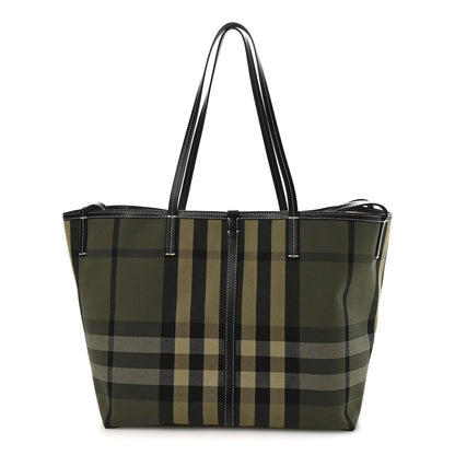 Burberry Check Canvas Medium Beach Tote Military Green 1 of 11