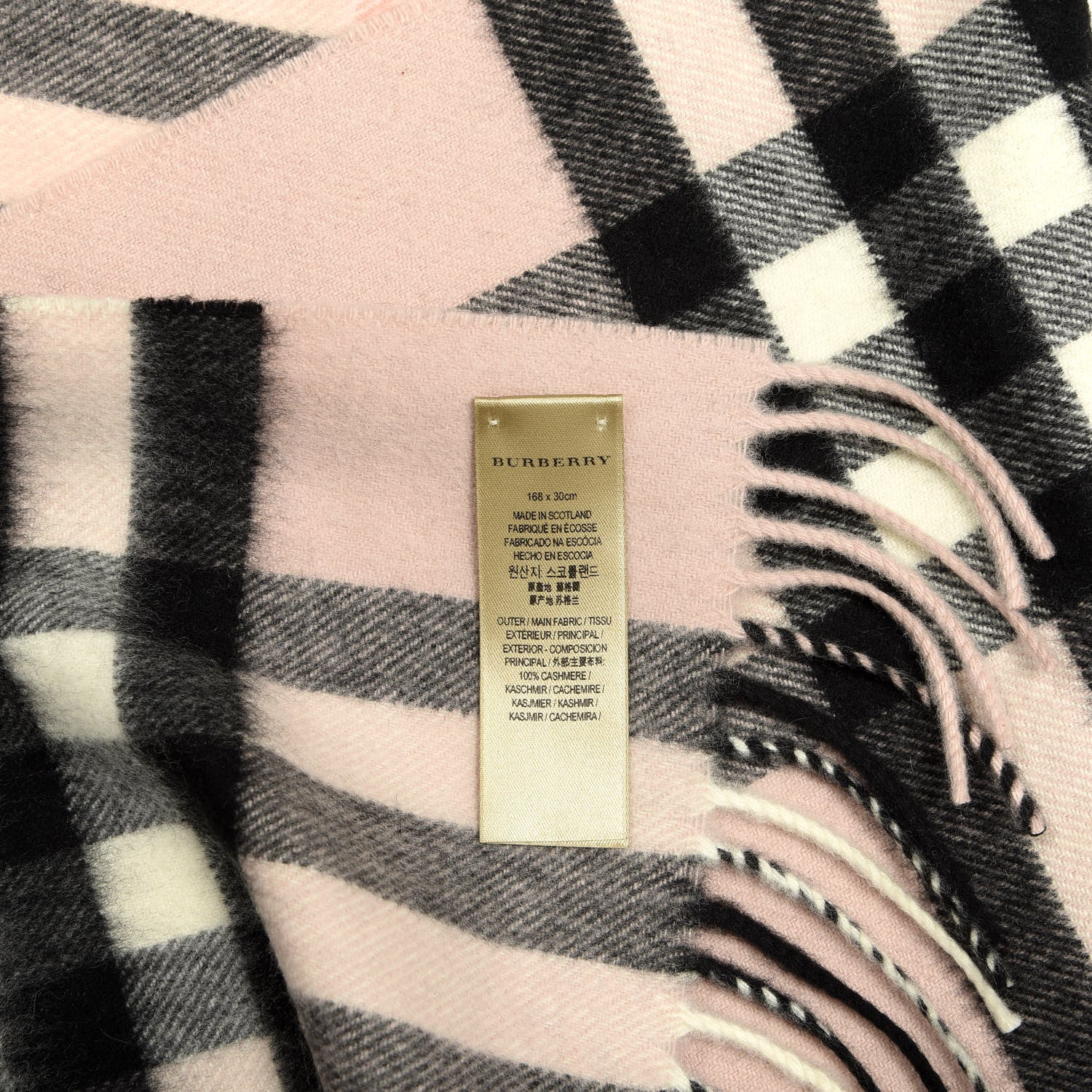 Burberry Cashmere Giant Heritage Check Fringe Scarf Ash Rose 4 of 4