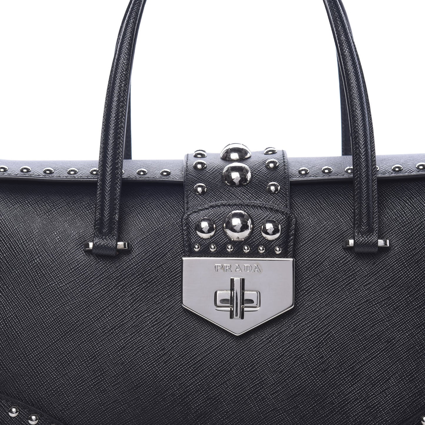 Saffiano Studded Double Zip Tote Black