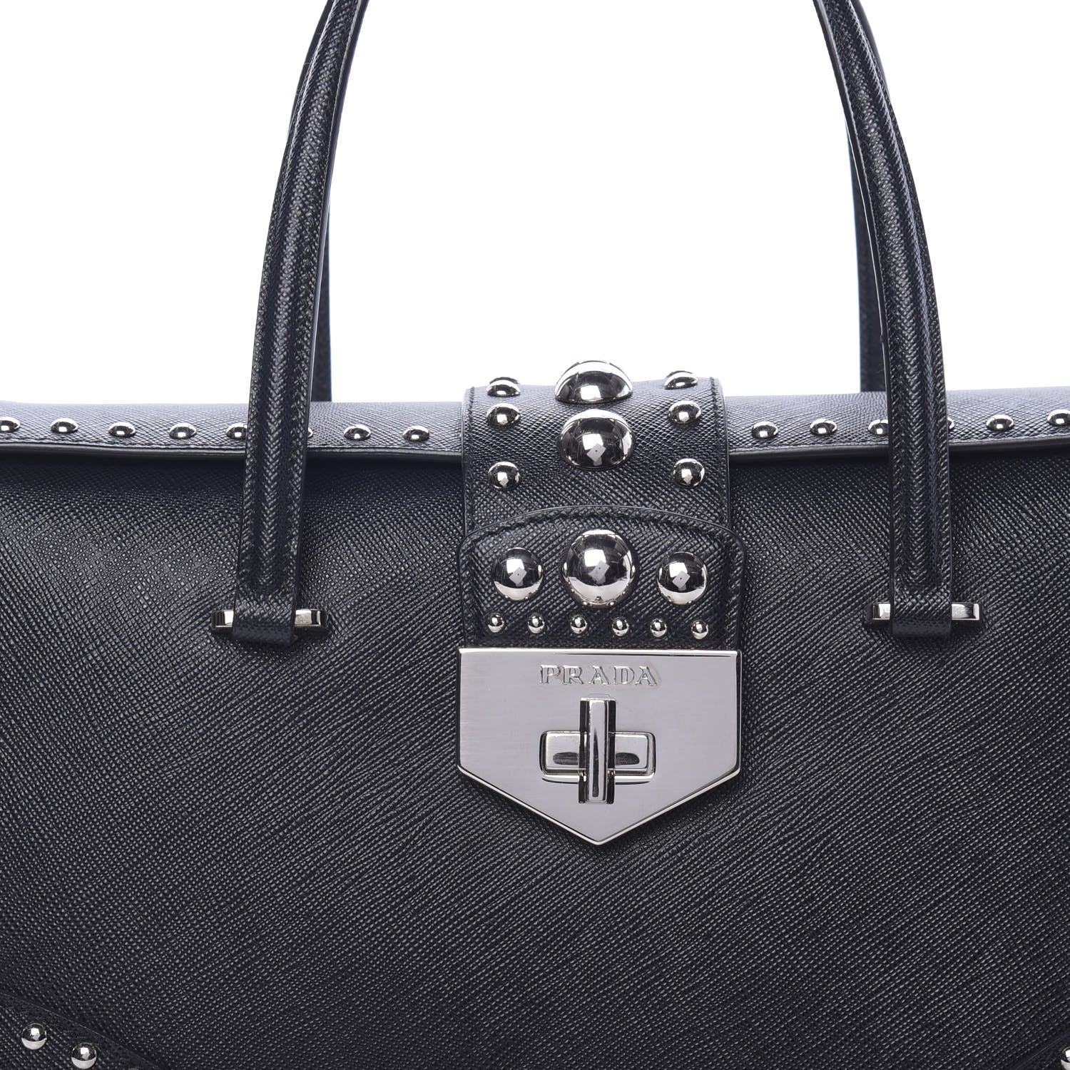 Prada Saffiano Studded Double Zip Tote Black 7 of 9