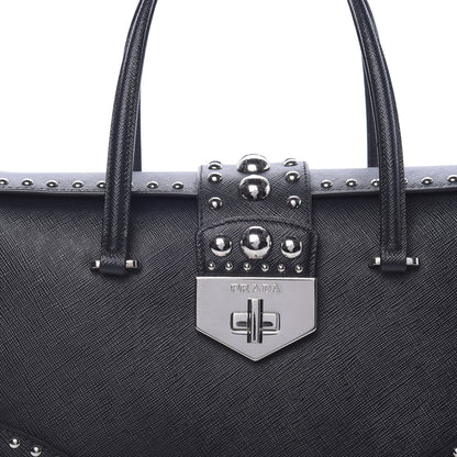 Prada Saffiano Studded Double Zip Tote Black 7 of 9