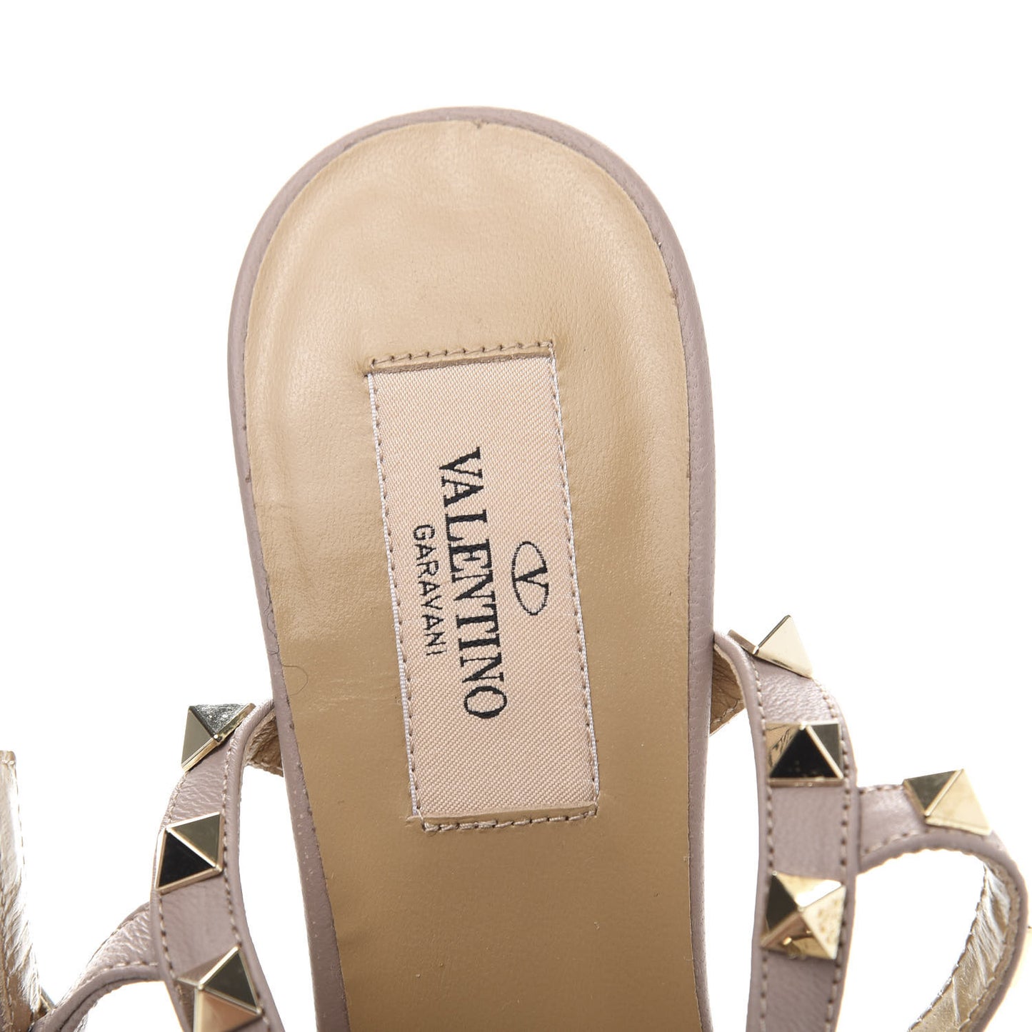 Patent Rockstud Ankle Strap Low Heel Pumps 37 Ivory Poudre