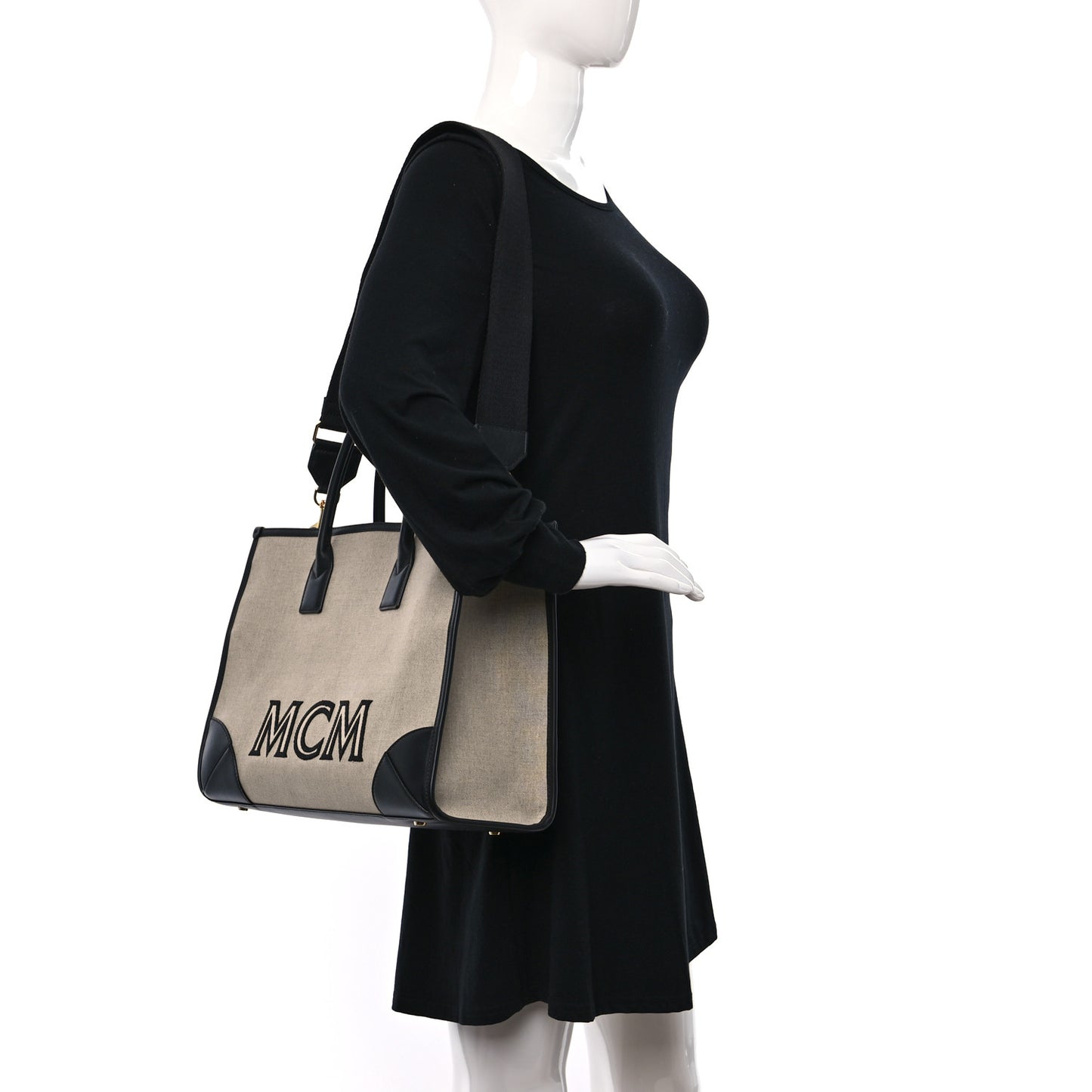 Calfskin Linen Large Munchen Tote Black