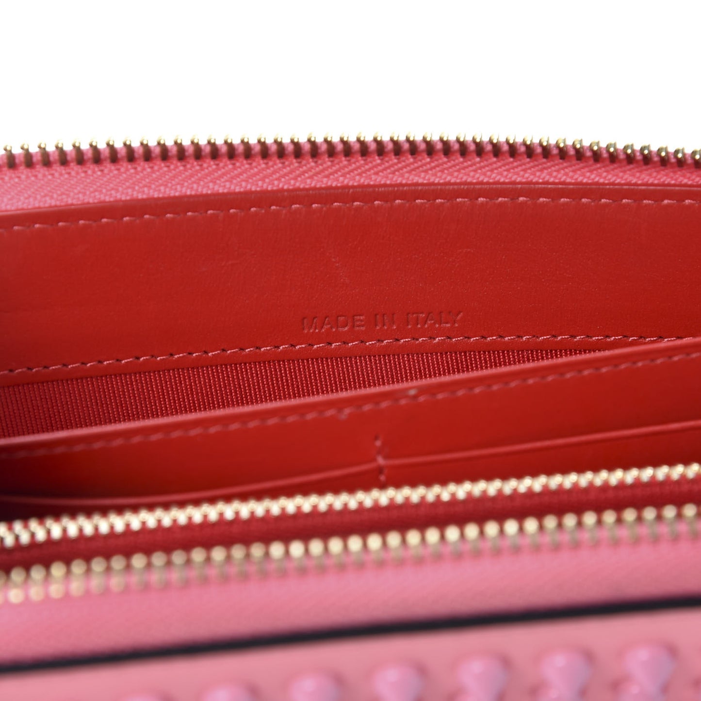 Calfskin Panettone Spiked Zip Around Wallet Pink