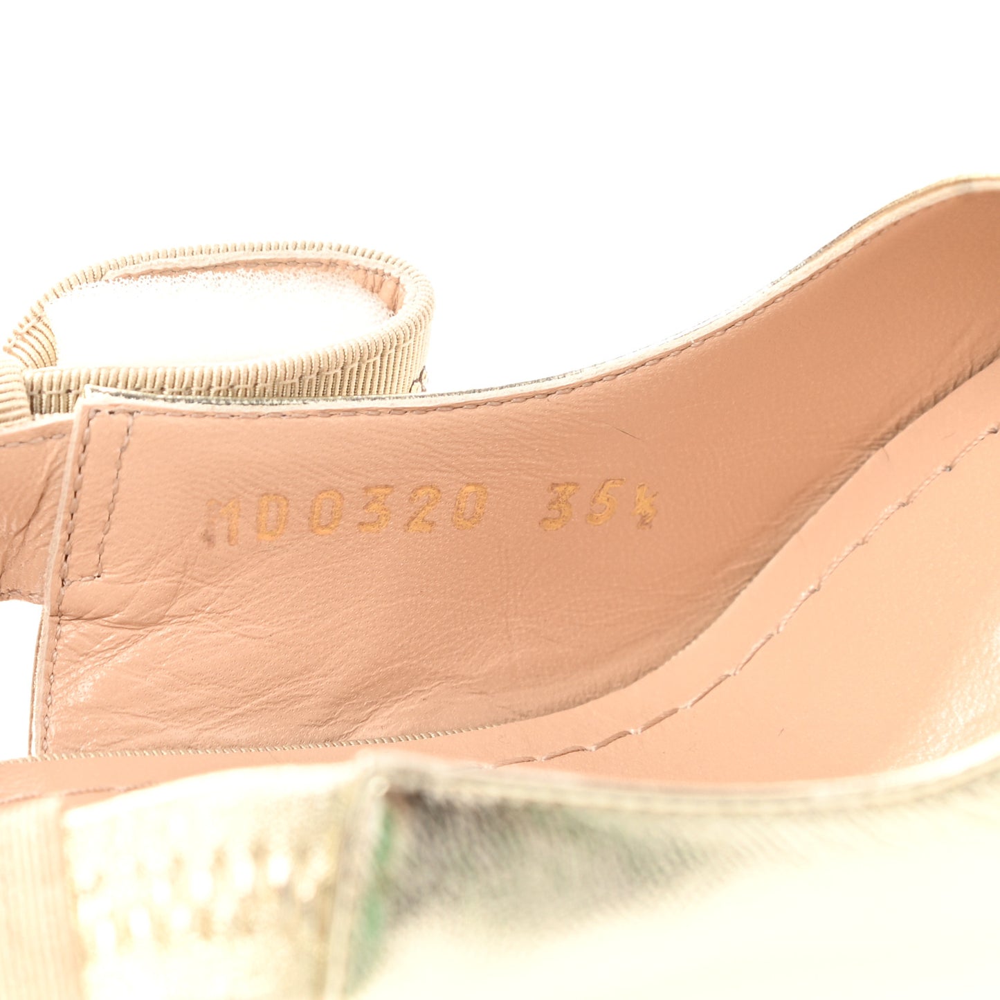 Laminated Lambskin Ribbon Crystal J'Adior Slingback 100mm Pumps 35.5 Light Gold