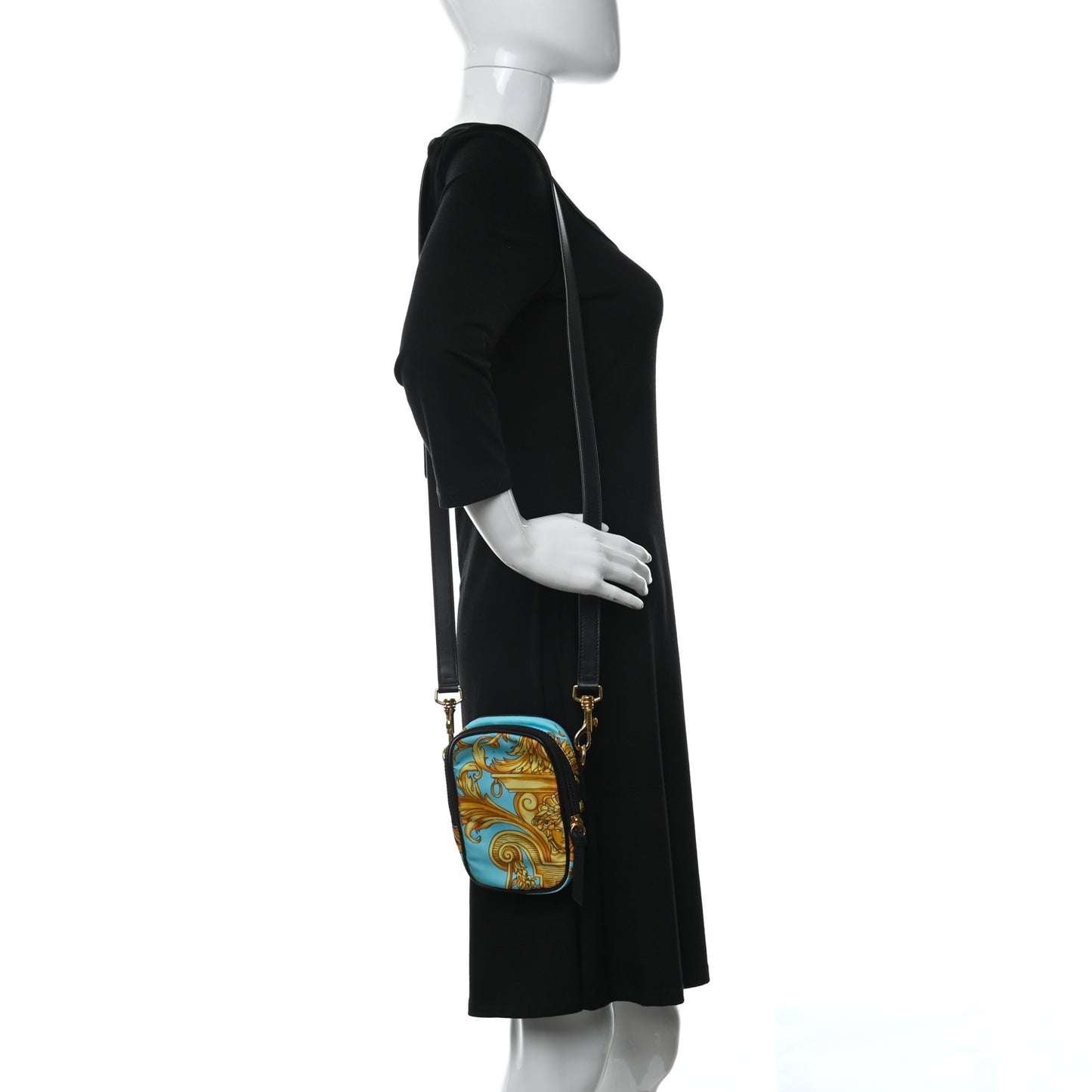 Nylon Baroque Print Small Crossbody Bag Black