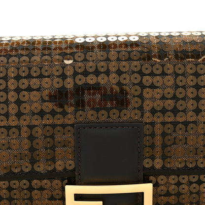Fendi Fabric Jacquard Paillettes Vitello Seta FF 1974 Baguette Testa di Moro Real Ebano 7 of 10