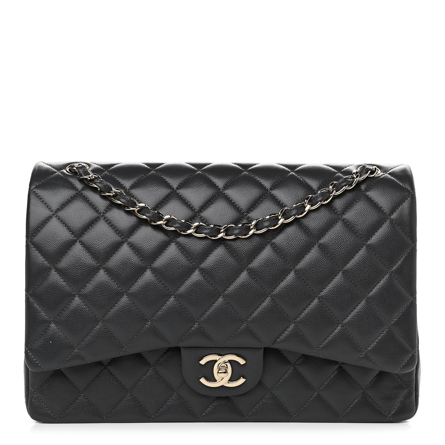 Caviar Quilted Maxi Double Flap Dark Grey