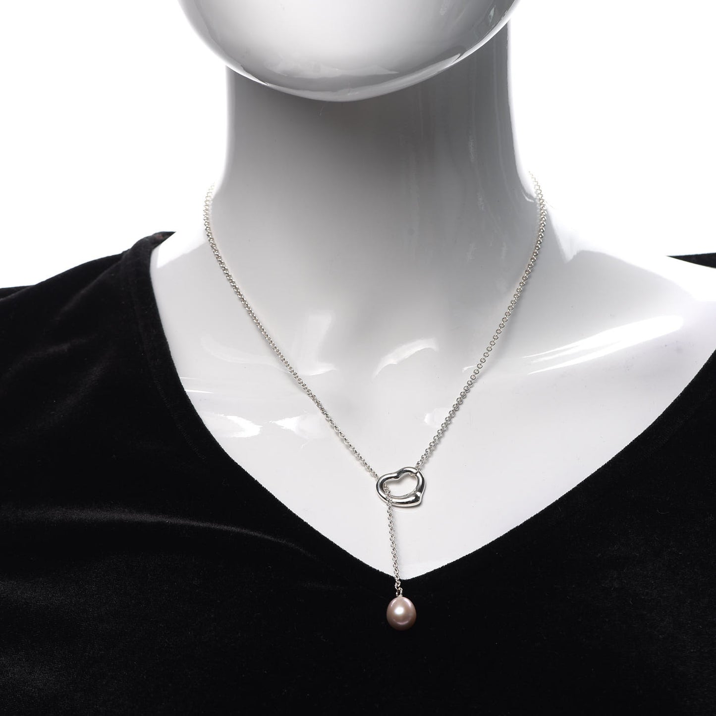 Sterling Silver Pink Pearl 9-9.5mm Elsa Peretti Open Heart Lariat Necklace