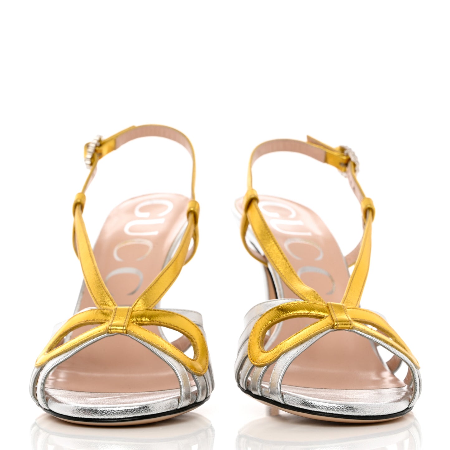 Metallic Nappa Crystal Zephyra Slingback High Heel Sandals 36.5 Silver Gold