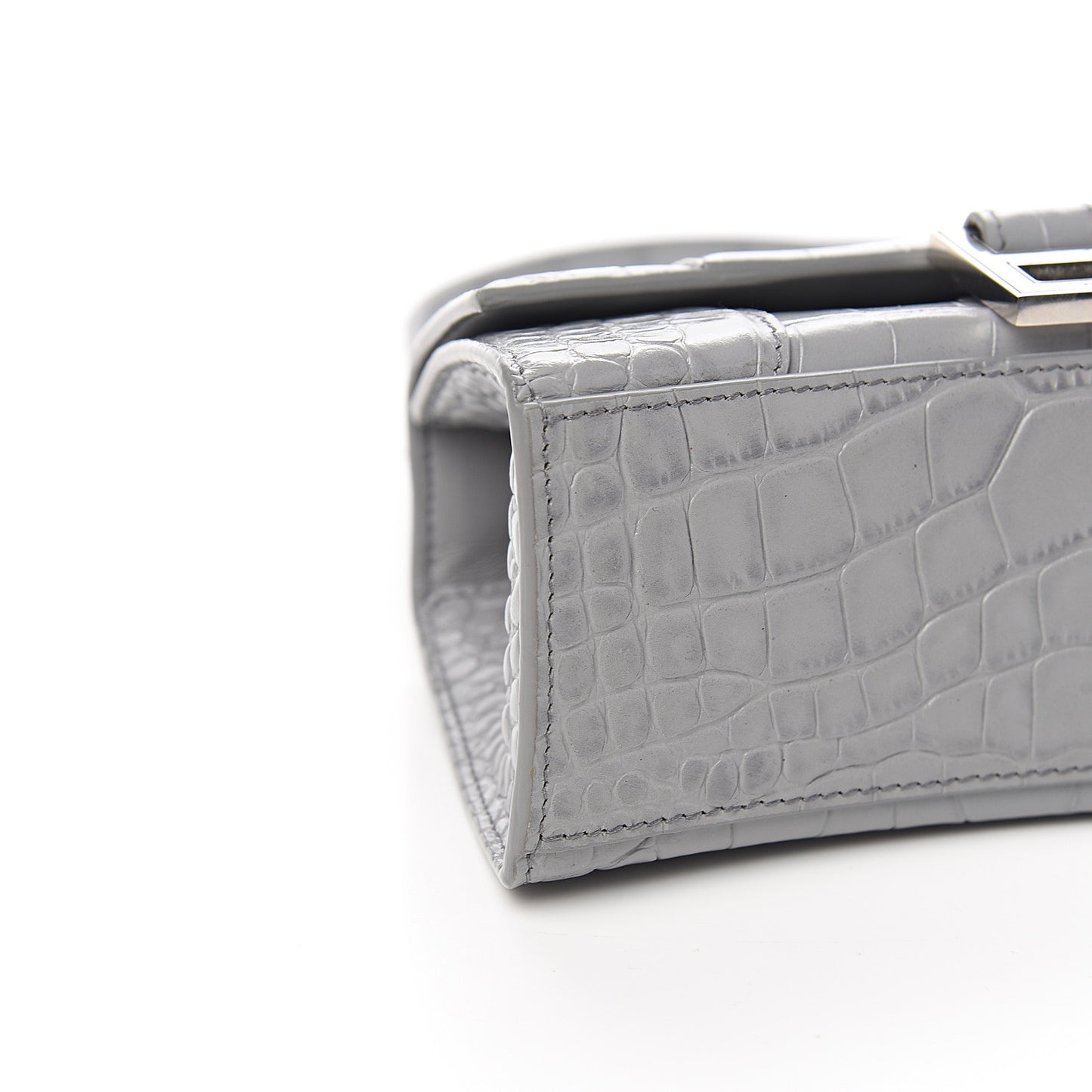 Shiny Calfskin Crocodile Embossed Hourglass Top Handle Bag XS Balenciaga Grey