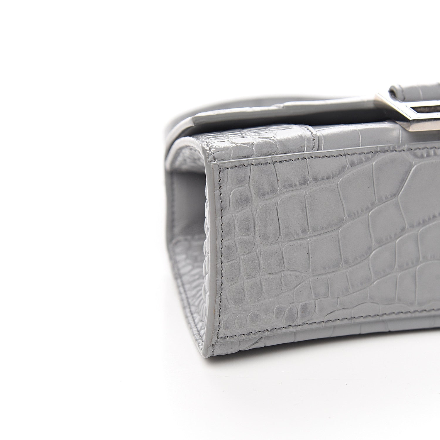 Balenciaga Shiny Calfskin Crocodile Embossed Hourglass Top Handle Bag XS Balenciaga Grey 7 of 10
