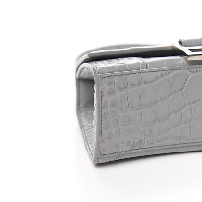 Balenciaga Shiny Calfskin Crocodile Embossed Hourglass Top Handle Bag XS Balenciaga Grey 7 of 10