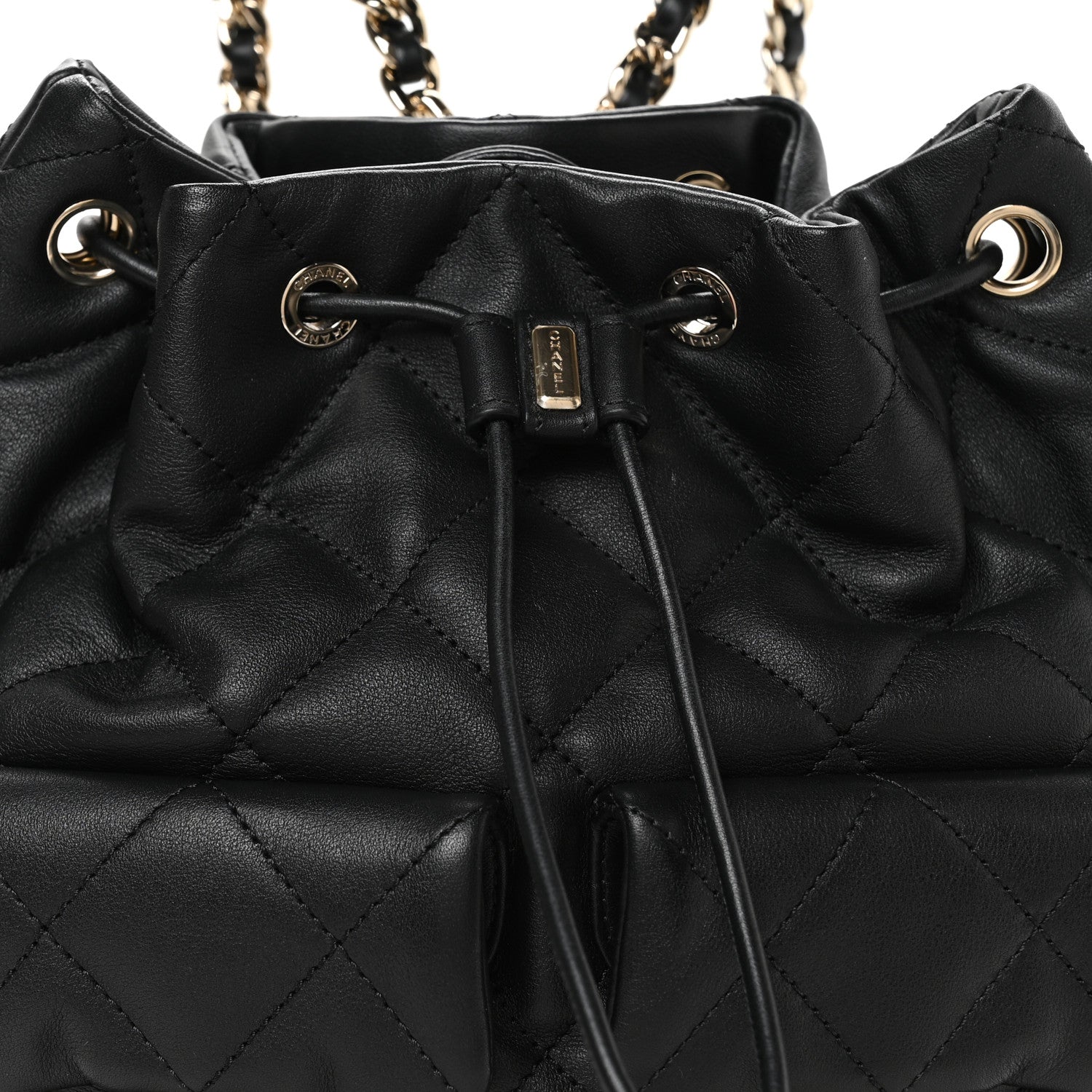Chanel Lambskin Quilted Double Pocket Drawstring Backpack Black 8 of 10