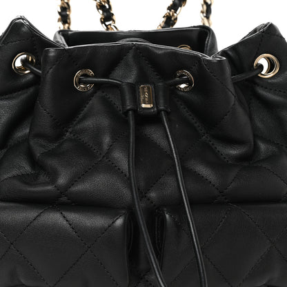 Chanel Lambskin Quilted Double Pocket Drawstring Backpack Black 8 of 10