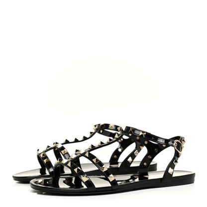 Valentino Garavani PVC Jelly Rockstud Caged Sandals 38 Black 3 of 12