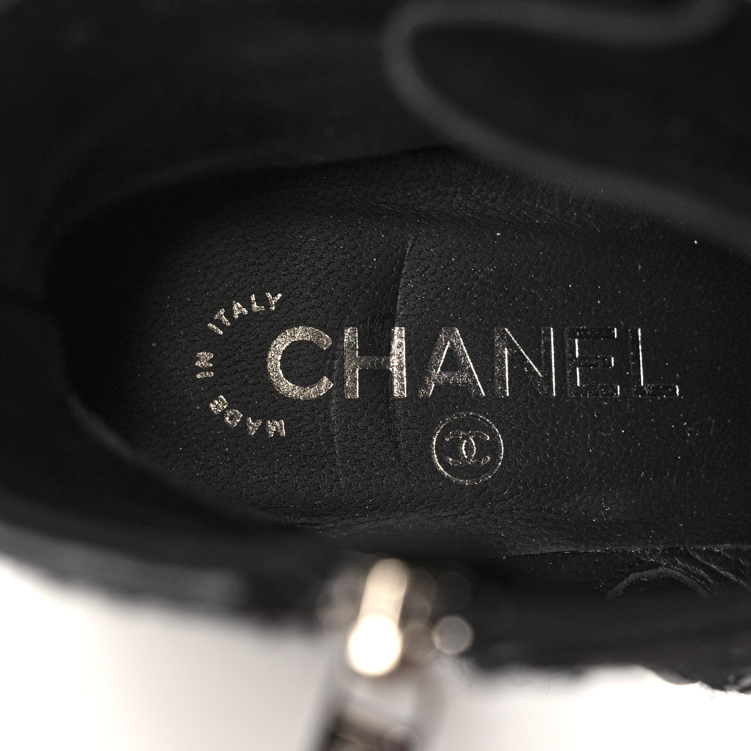 Chanel Patent Calfskin Tweed Patent Cap Toe CC Zip Boots 37.5 Black 8 of 9
