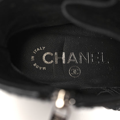 Chanel Patent Calfskin Tweed Patent Cap Toe CC Zip Boots 37.5 Black 8 of 9
