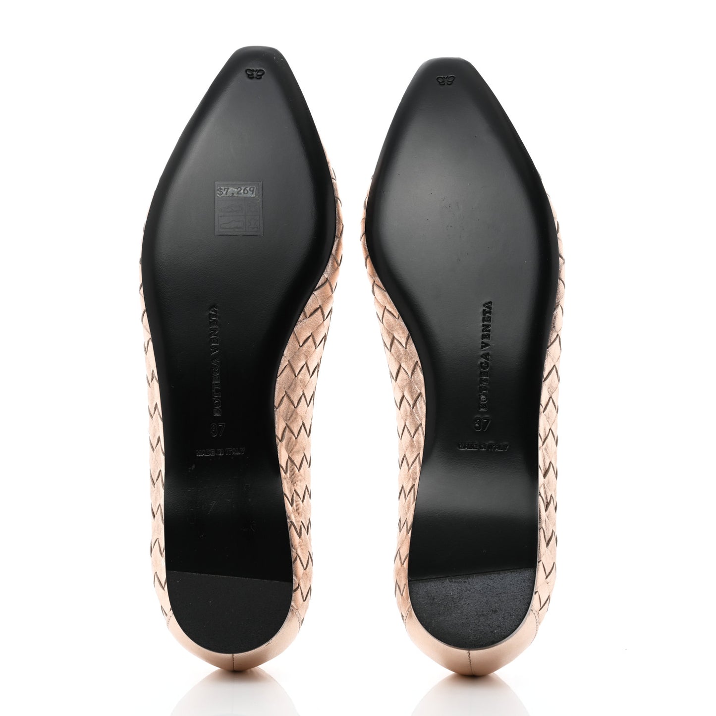 Metallic Grosgrain Intrecciato Flats 37 Rose Gold