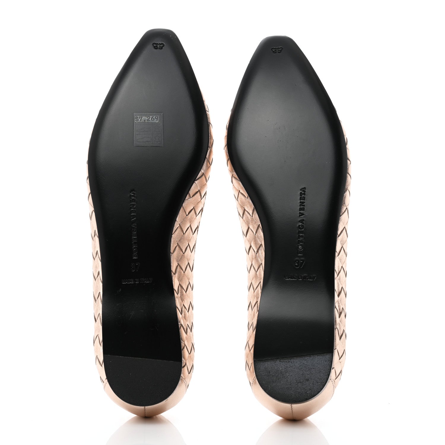 Bottega Veneta Metallic Grosgrain Intrecciato Flats 37 Rose Gold 5 of 7