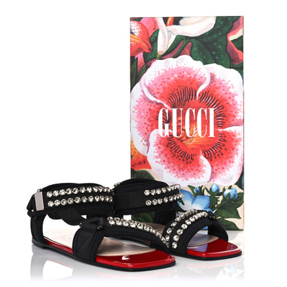 Gucci Neoprene Canvas Crystal Embellished Shea Flat Sandals 36.5 Black 9 of 9