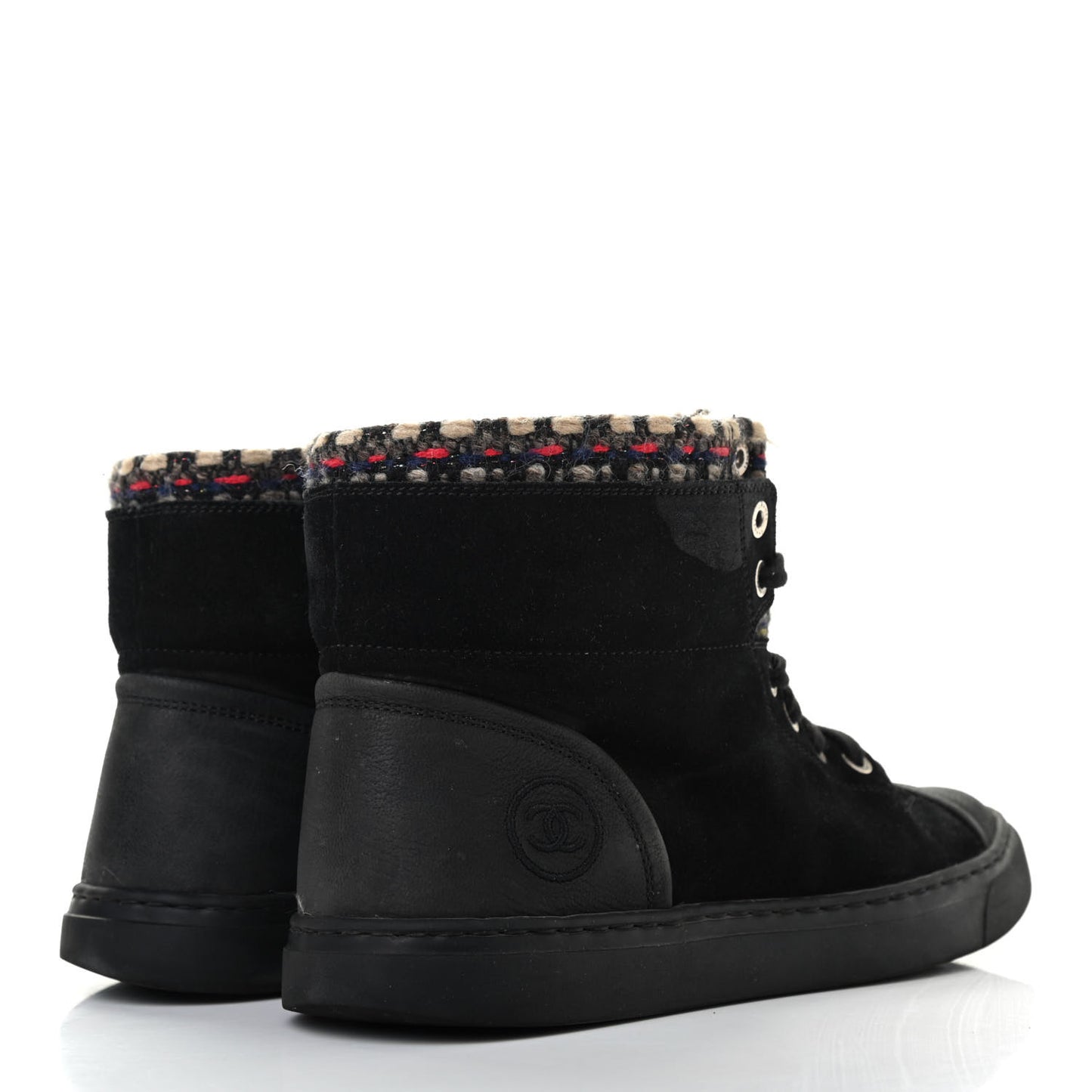 Suede Calfskin Goatskin Tweed High Top Sneakers 37 Black