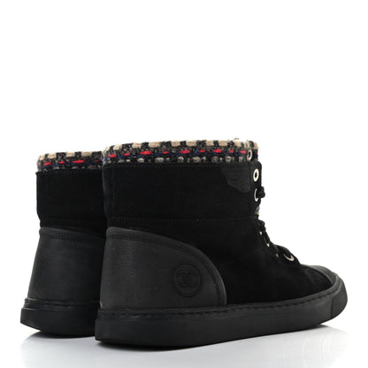 Chanel Suede Calfskin Goatskin Tweed High Top Sneakers 37 Black 4 of 13