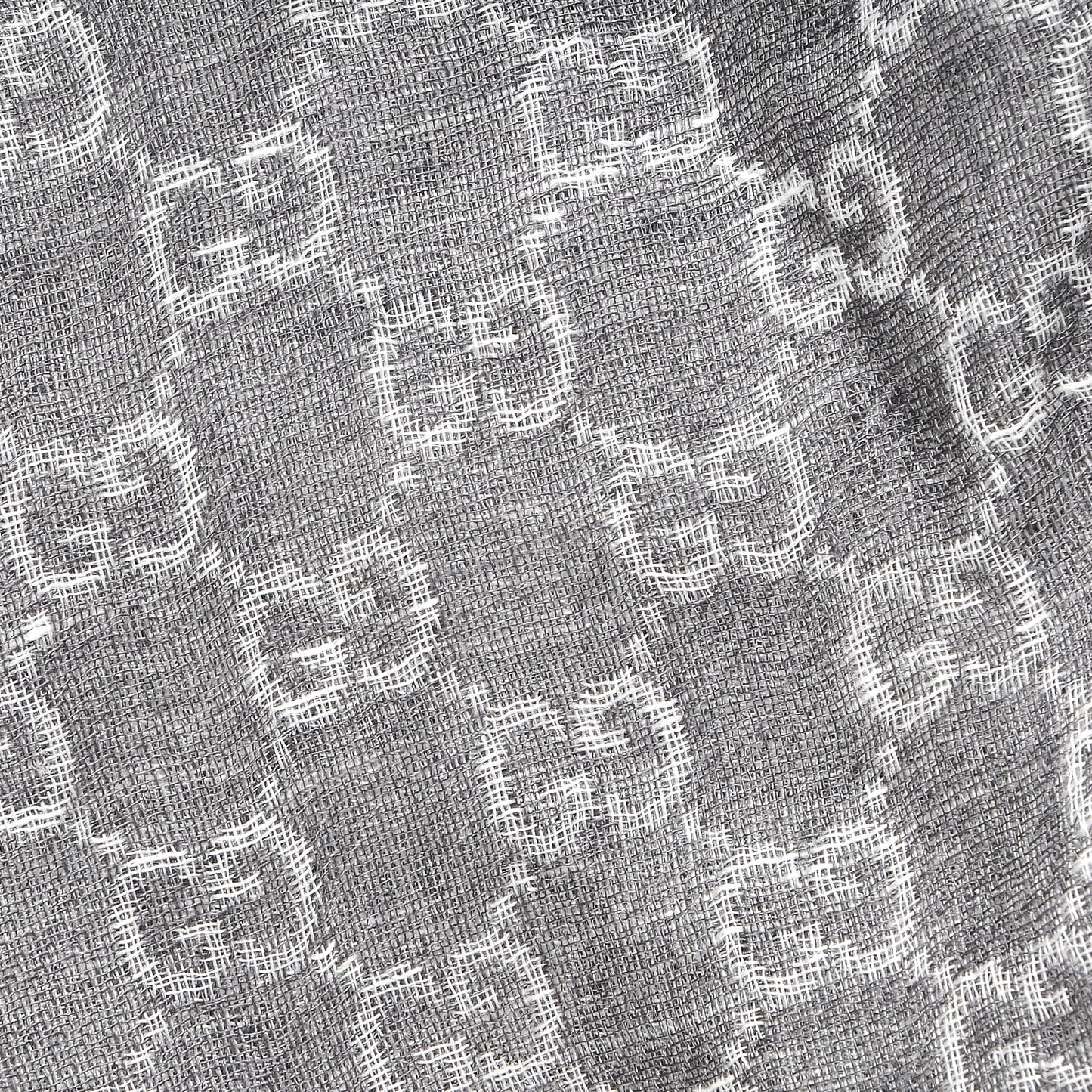 Wool Silk Linen Monogram Fringe Scarf Gray