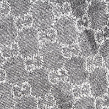 Gucci Wool Silk Linen Monogram Fringe Scarf Gray 3 of 4