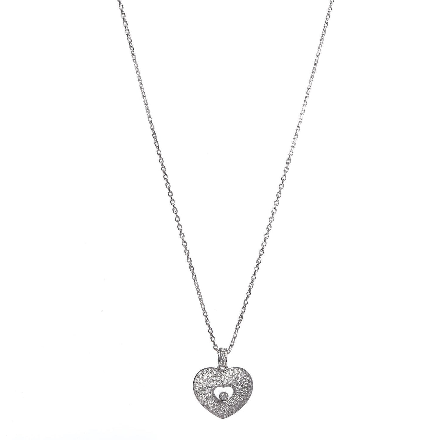 18K White Gold Diamond Happy Diamonds Pave Heart Pendant Necklace