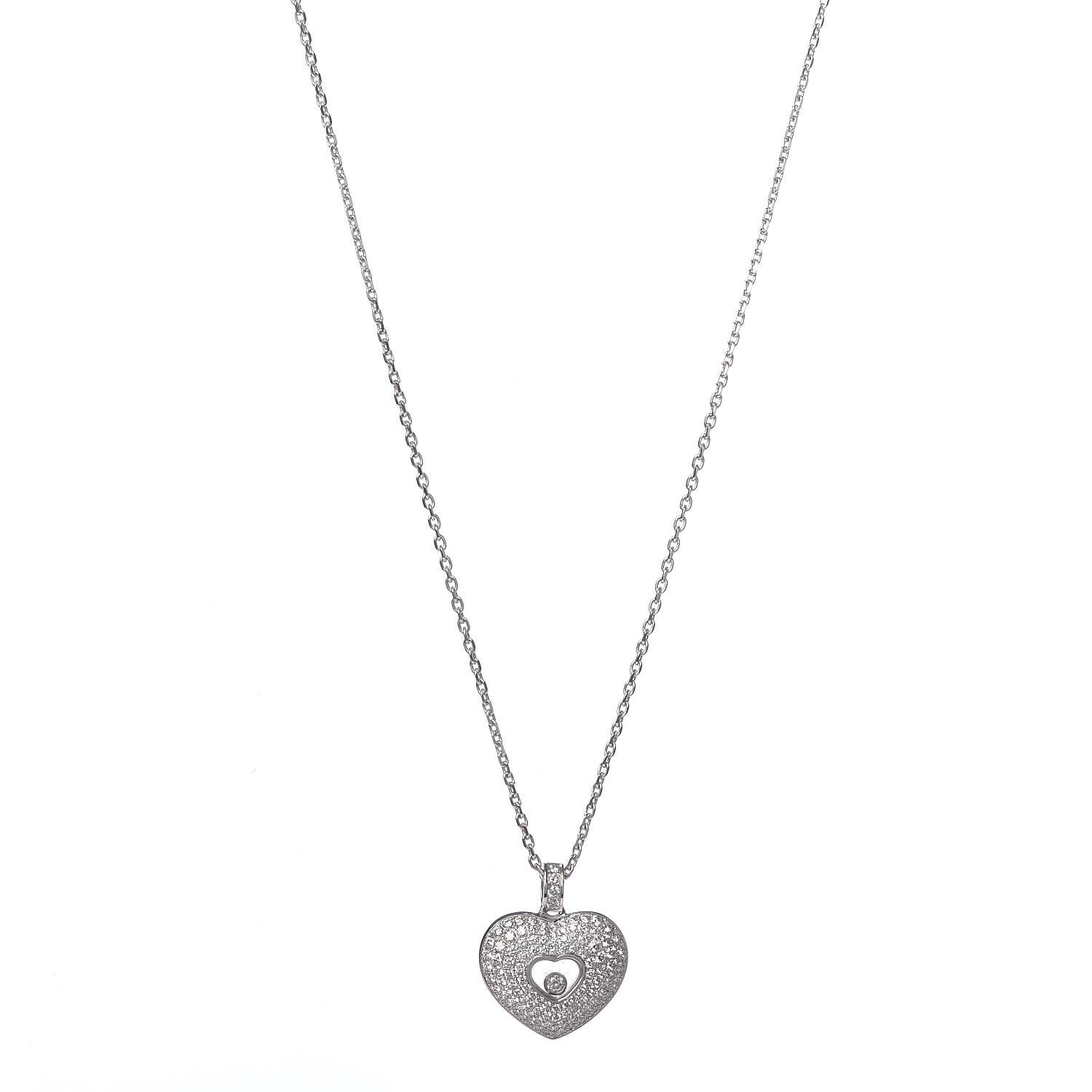 Chopard 18K White Gold Diamond Happy Diamonds Pave Heart Pendant Necklace 1 of 9
