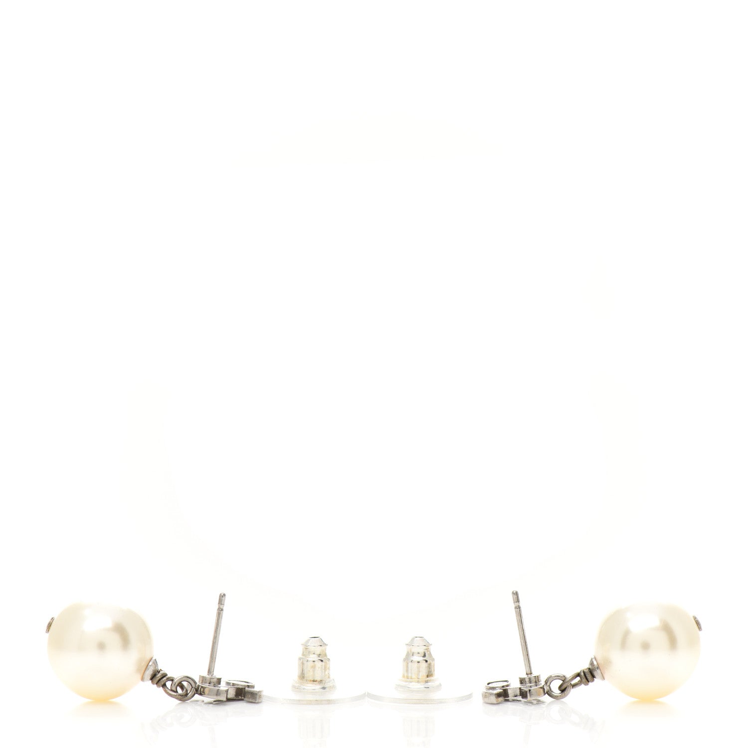 Chanel Crystal Pearl CC Drop Earrings Silver Pearly White 4 of 4