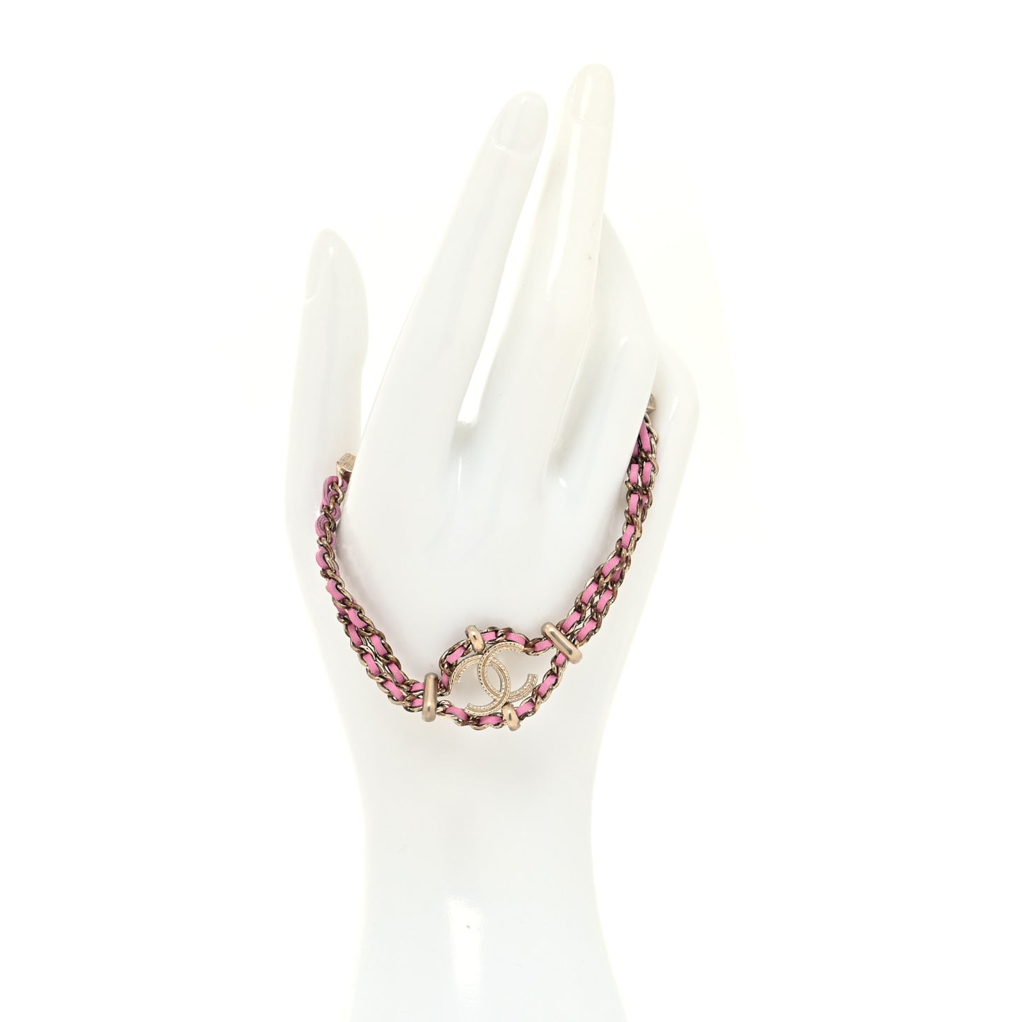 Metal Lambskin CC Chain Link Bracelet Pink