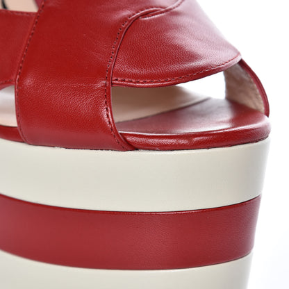 Gucci Nappa Striped Sally Platform Wedge Sandals 38.5 Hibiscus Red White 8 of 8