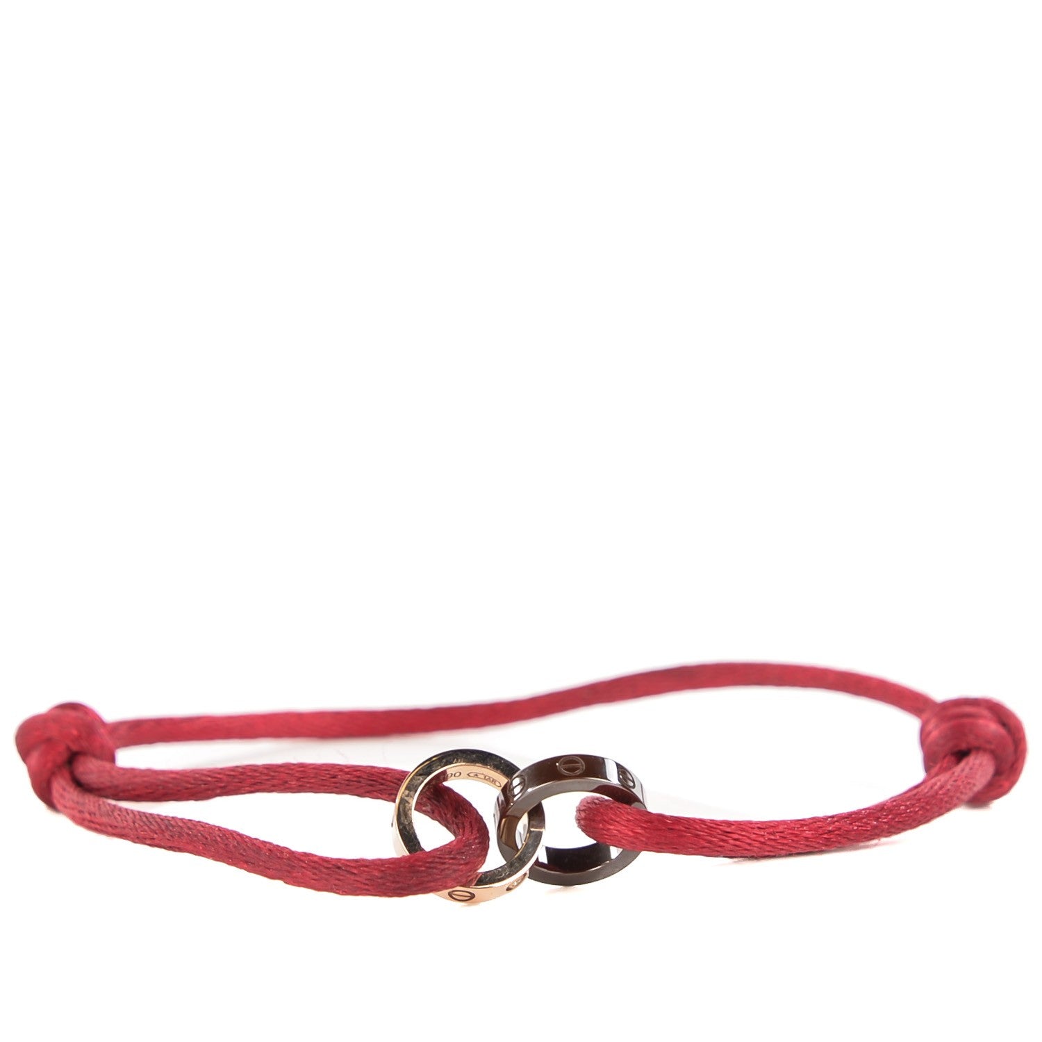 Cartier 18k Pink Gold Diamond Brown Ceramic Silk Adjustable Two Hoops Love Bracelet Red 1 of 10
