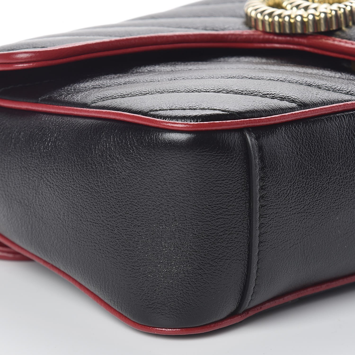 Gucci Vintage Effect Calfskin Matelasse Diagonal Small Torchon GG Marmont Shoulder Bag Black Romantic Cherry 8 of 9