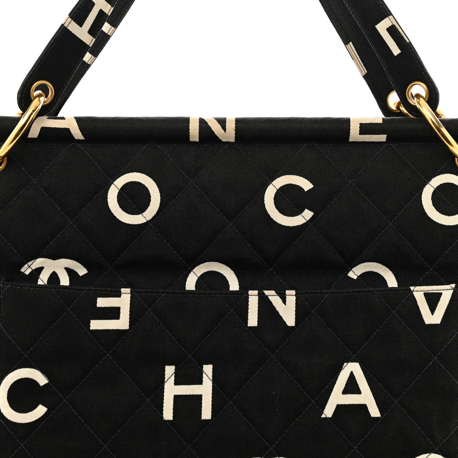 Chanel Canvas Printed Quilted Logo Tote Black White 8 of 10