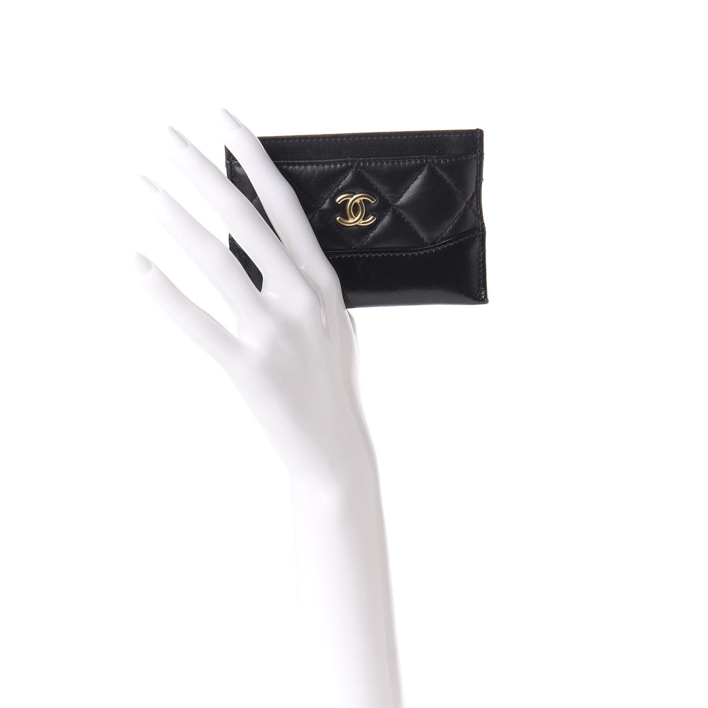 Aged Calfskin Quilted Gabrielle Card Holder Black