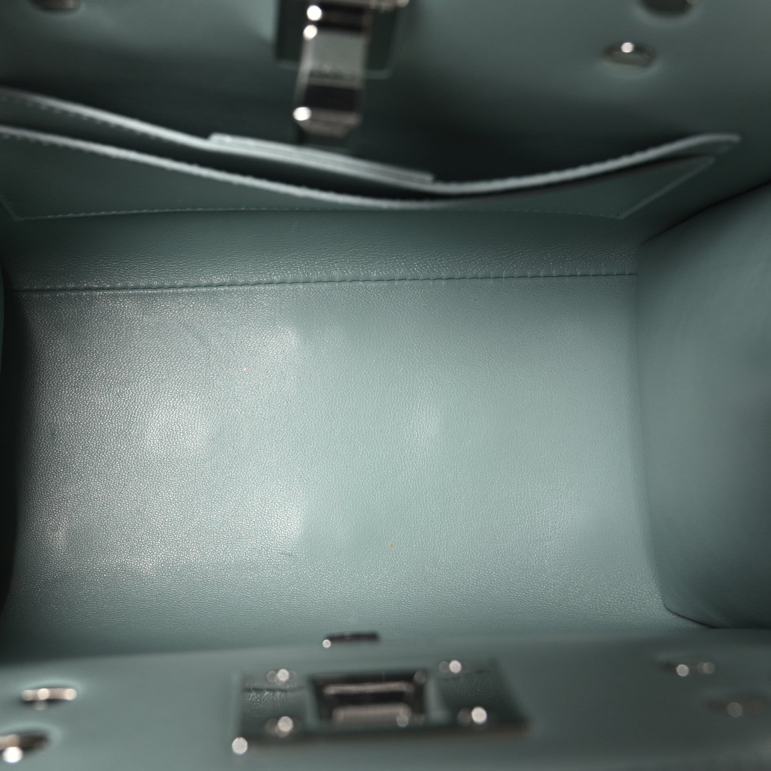 Salvatore Ferragamo Hammered Calfskin Small The Studio Box Bag Aqua Green 5 of 10