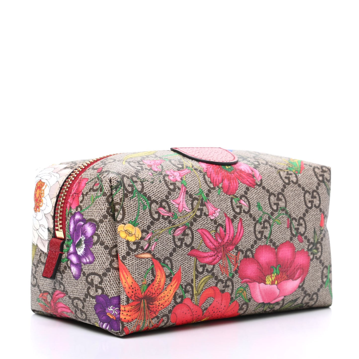 Soft GG Supreme Monogram Flora Calfskin Medium Ophidia Cosmetic Case Beige Ebony Multicolor Rosso