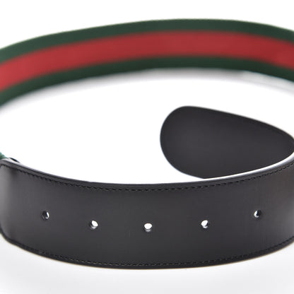 Gucci Nylon Calfskin Double G Web 40mm Belt 85 34 Green Red Black 6 of 7