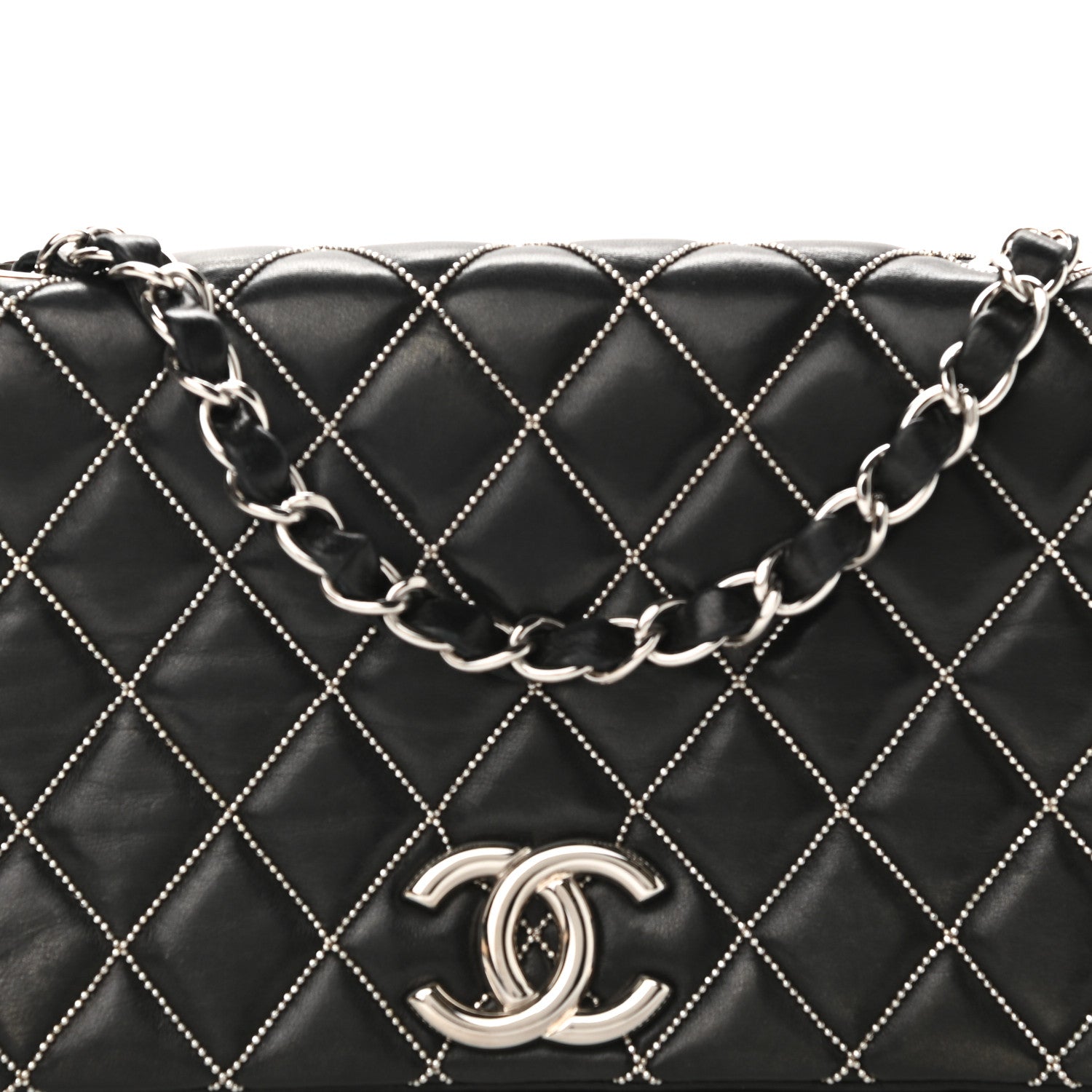 Chanel Lambskin Studded Medium Metal Beauty Flap Black 7 of 9