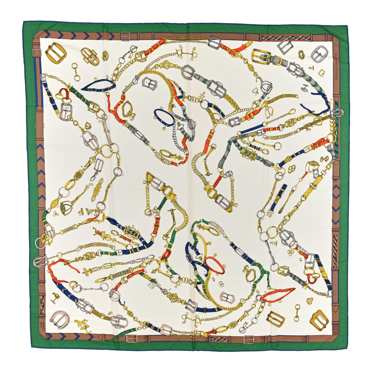 Cashmere Silk Chevaux Dechaines Shawl 140 Emeraude White Multicolor