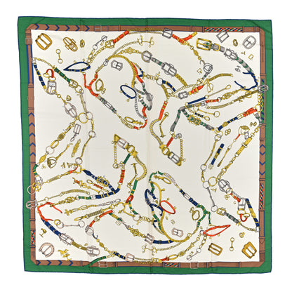 Hermes Cashmere Silk Chevaux Dechaines Shawl 140 Emeraude White Multicolor 1 of 5