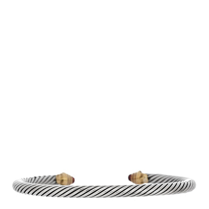 David Yurman Sterling Silver 18K Yellow Gold Garnet 4mm Kids Birthstone Cable Bracelet 3 of 4