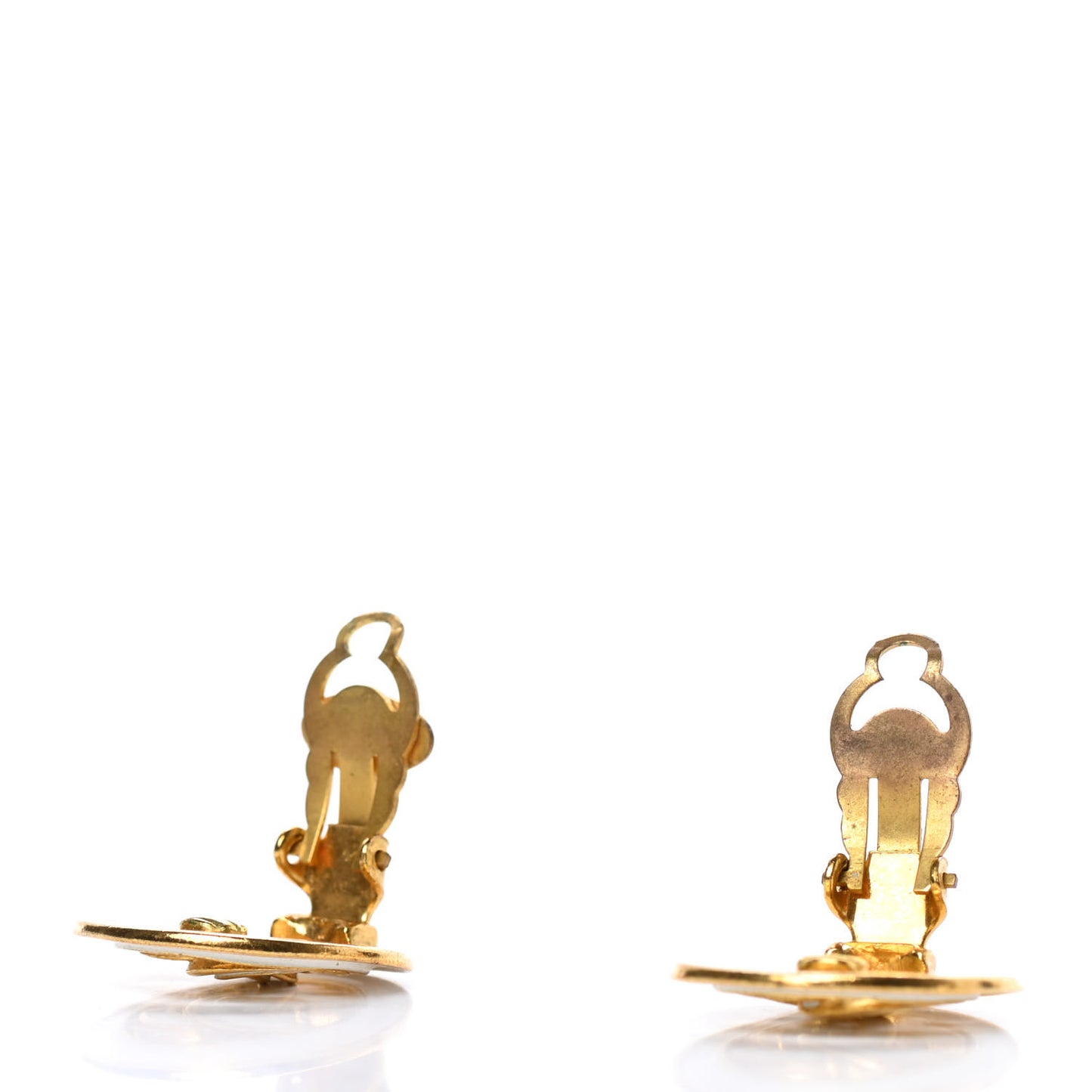 Enamel CC Clip On Earrings White Gold