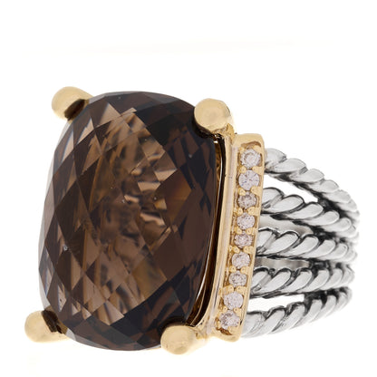 David Yurman Sterling Silver 18K Yellow Gold Diamond 20mm Smoky Quartz Wheaton Ring 51 5.75 3 of 7