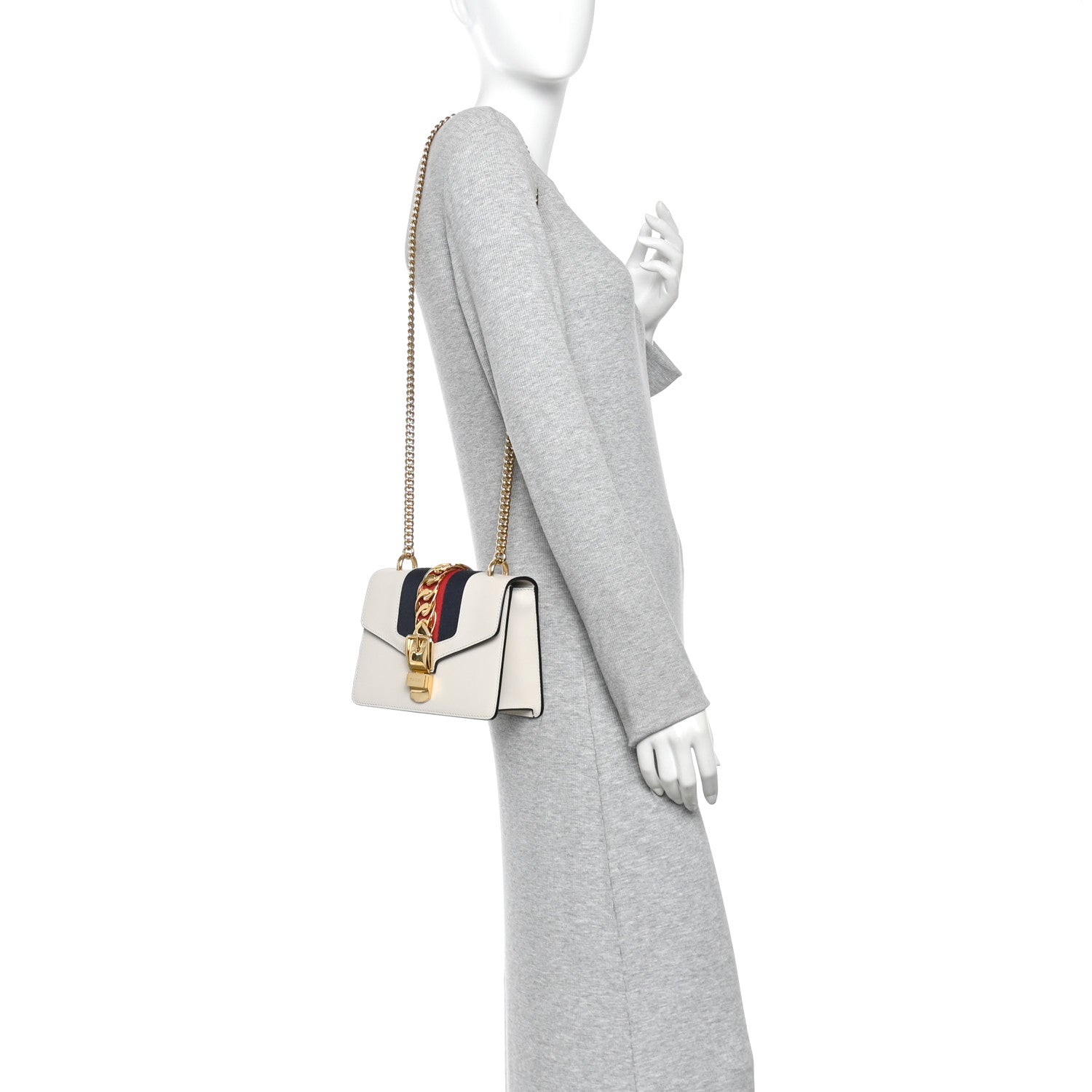 Gucci Calfskin Mini Sylvie Chain Shoulder Bag White 2 of 10