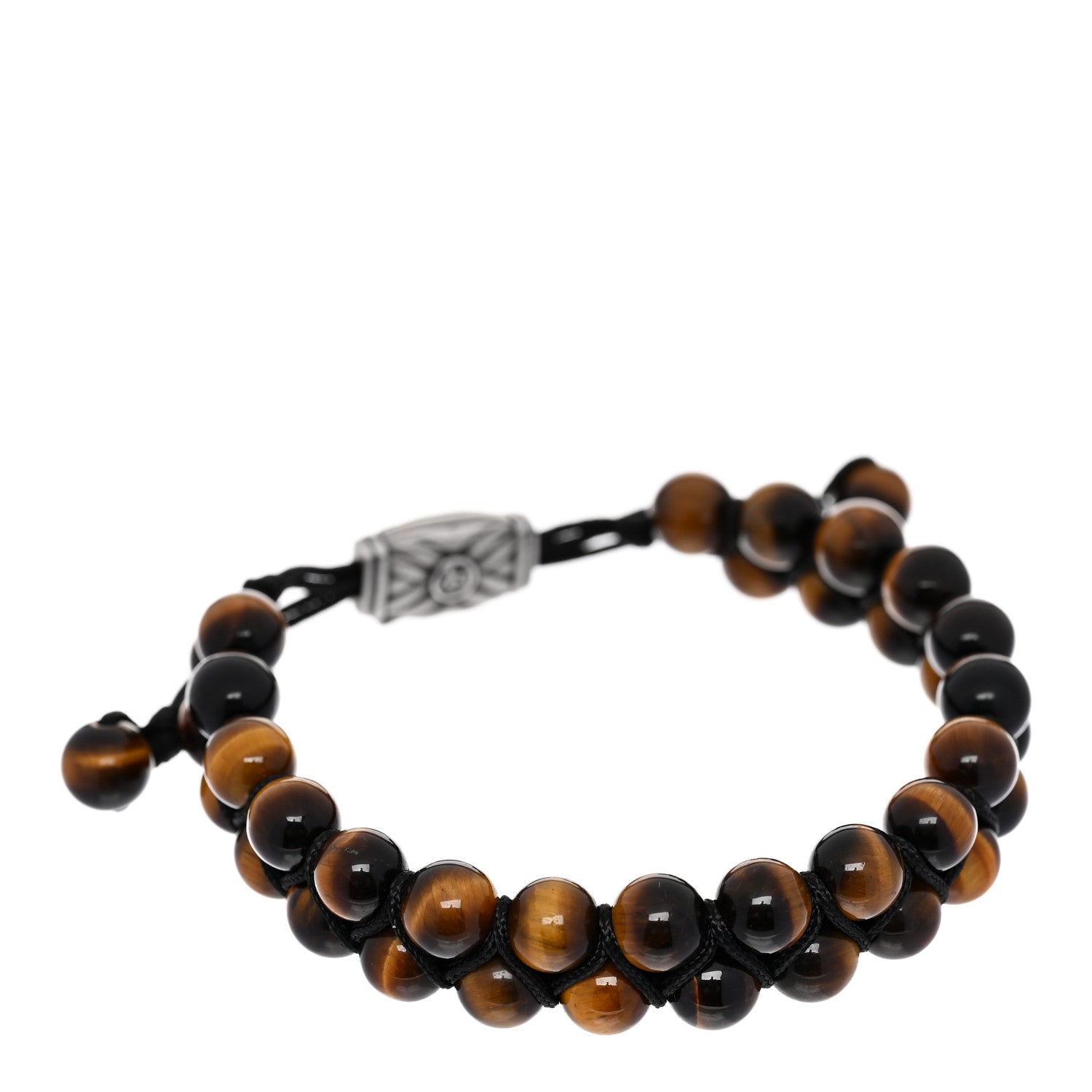 David Yurman Sterling Silver Tiger's Eye Two Row 8mm Spiritual Beads Bracelet 1 of 3