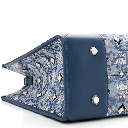 MCM Jacquard Monogram Munchen Extra Large Tote Blue 11 of 12